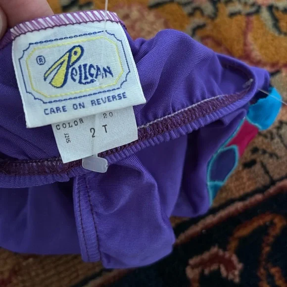 VTG baby girl swimsuit by Pelican Purple Turtle 2T USA Made